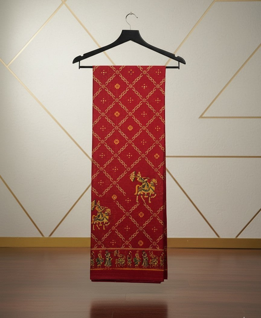 Royal Maroon Heritage Horse Print Saree