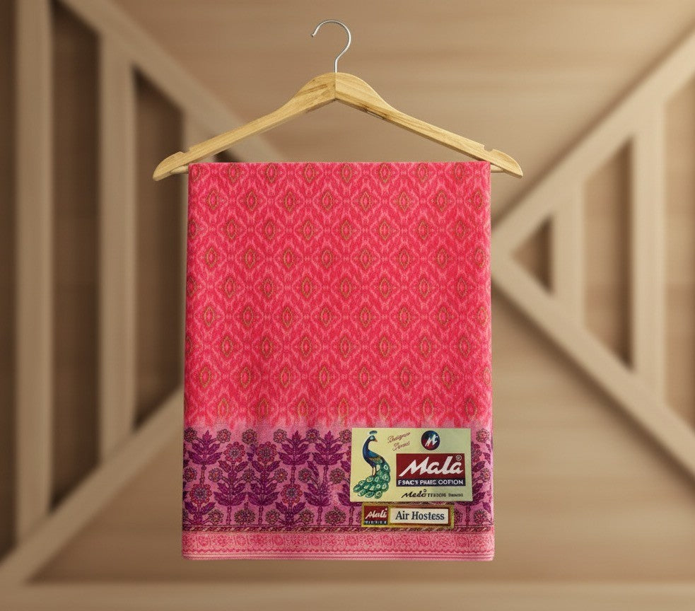 Vibrant Pink Printed Cotton Saree