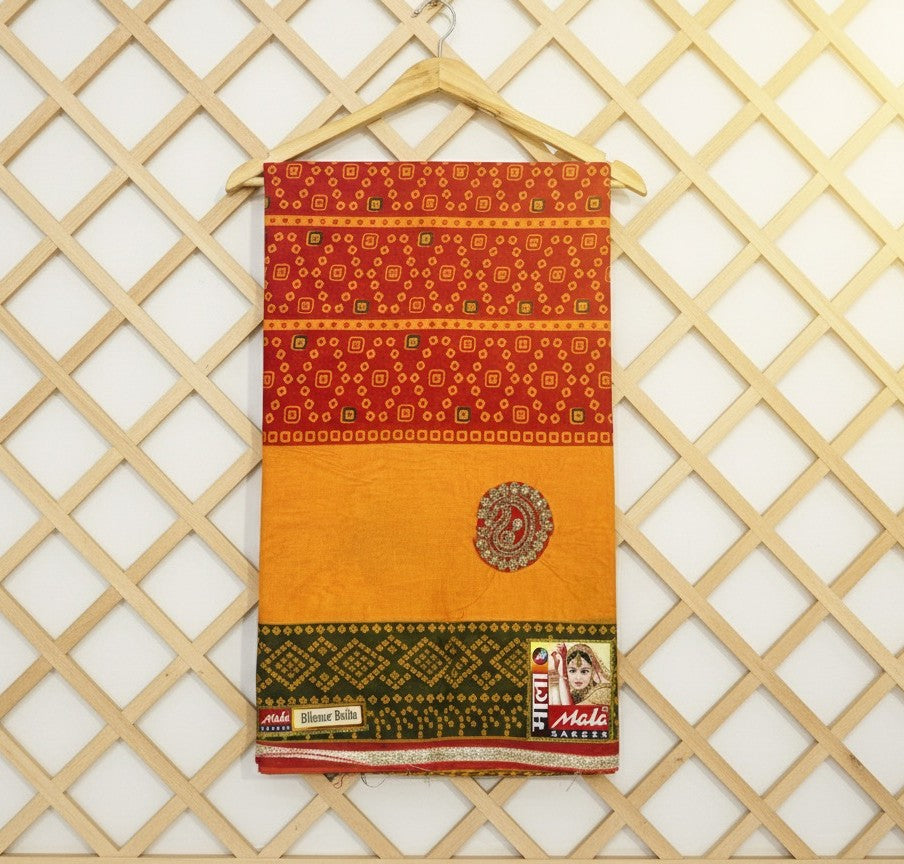 Dual-Tone Orange & Red Bandhani Print Sare