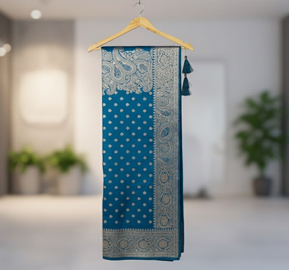 Teal Blue Banarasi Silk Saree